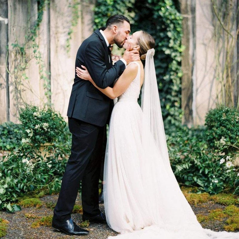 Unicra Bride Wedding Veil 1 Tier Long Bridal Cathedral Tulle Hair Accessories with Comb Wedding Veil Comb for Brides (59" W-118 L, Ivory) - Image 4